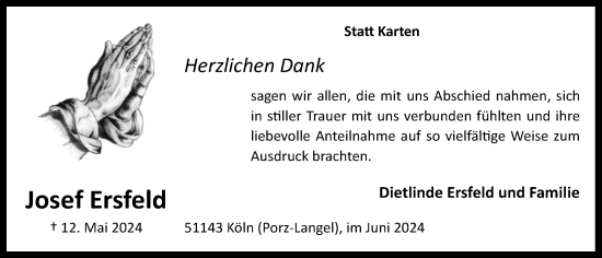 Anzeige von Josef Ersfeld von  EXPRESS - Die Woche 