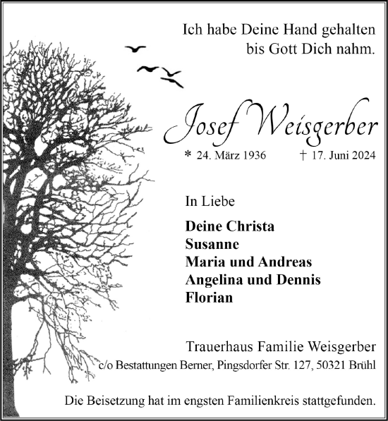 Anzeige von Josef Weisgerber von  Schlossbote/Werbekurier 