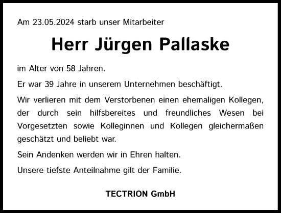 Anzeige von Jürgen Pallaske von Kölner Stadt-Anzeiger / Kölnische Rundschau / Express