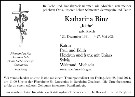Anzeige von Katharina Binz von  Werbepost 