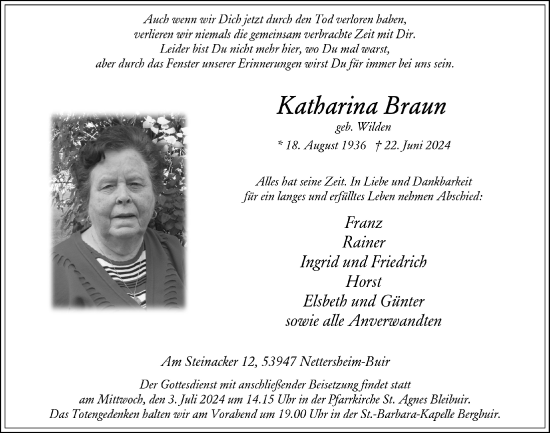 Anzeige von Katharina Braun von  Blickpunkt Euskirchen 