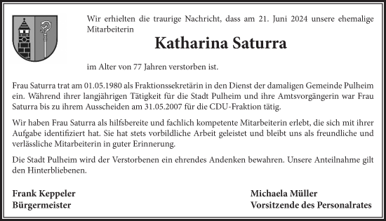 Anzeige von Katharina Saturra von  Wochenende 