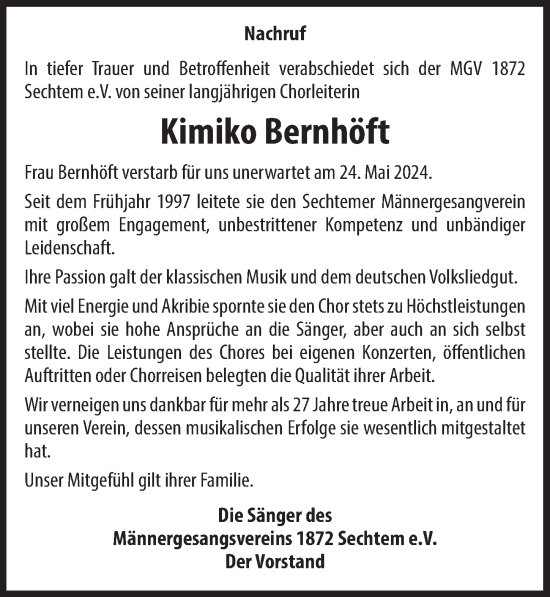 Anzeige von Kimiko Bernhöft von  Schaufenster/Blickpunkt 