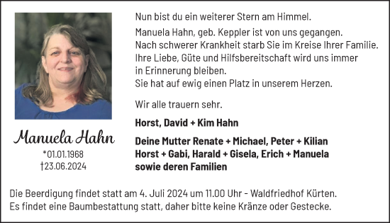 Anzeige von Manuela Hahn von  Bergisches Handelsblatt 