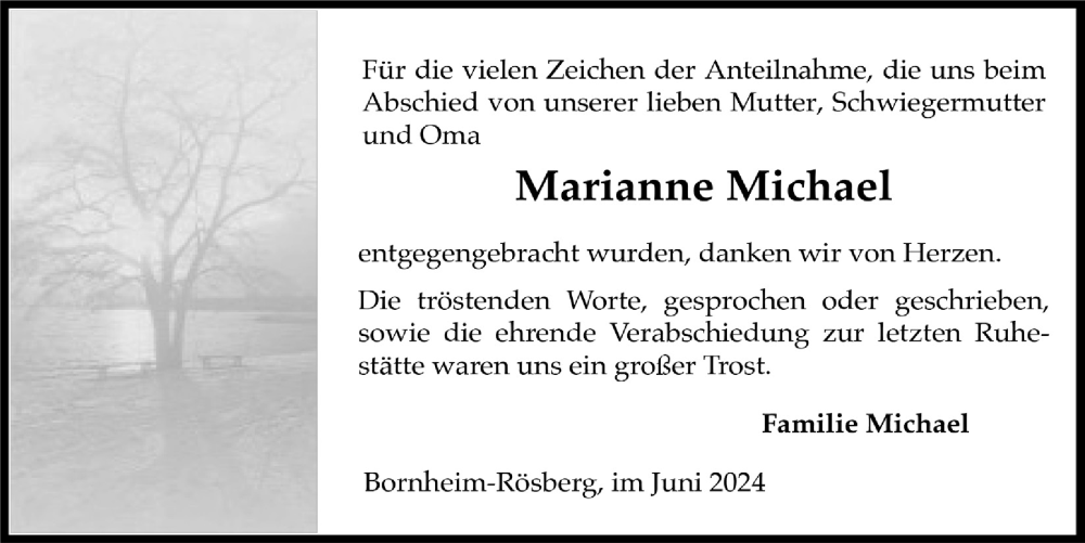  Traueranzeige für Marianne Michael vom 28.06.2024 aus  Schaufenster/Blickpunkt 