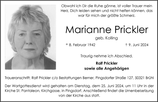 Anzeige von Marianne Prickler von  Schlossbote/Werbekurier 