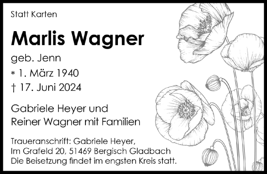 Anzeige von Marlis Wagner von  Bergisches Handelsblatt 