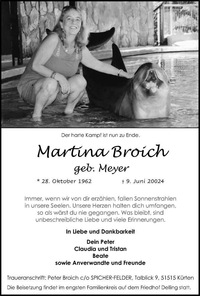  Traueranzeige für Martina Broich vom 15.06.2024 aus Kölner Stadt-Anzeiger / Kölnische Rundschau / Express