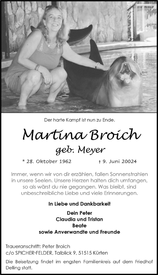 Anzeige von Martina Broich von  Bergisches Handelsblatt 