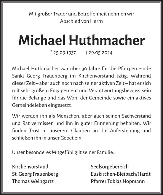 Anzeige von Michael Huthmacher von  Blickpunkt Euskirchen 