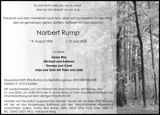 Anzeige von Norbert Rump von Kölner Stadt-Anzeiger / Kölnische Rundschau / Express