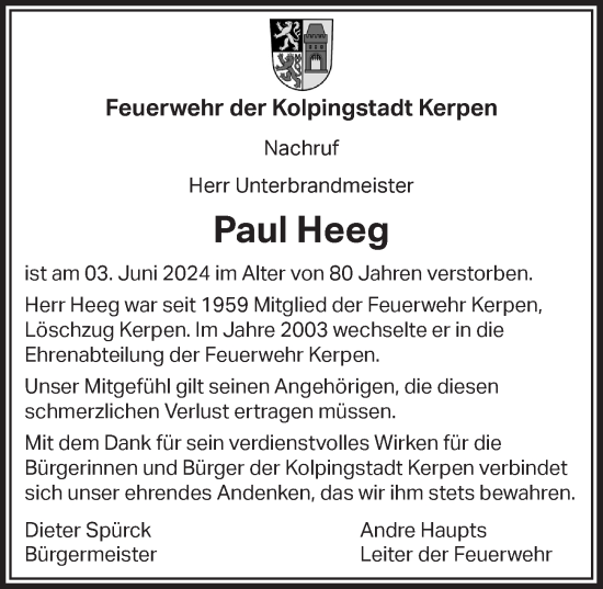 Anzeige von Paul Heeg von  Werbepost 