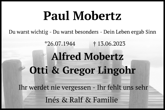 Anzeige von Paul Mobertz von Kölner Stadt-Anzeiger / Kölnische Rundschau / Express