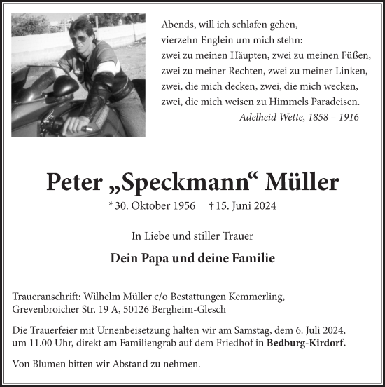 Anzeige von Peter Müller von  Werbepost 