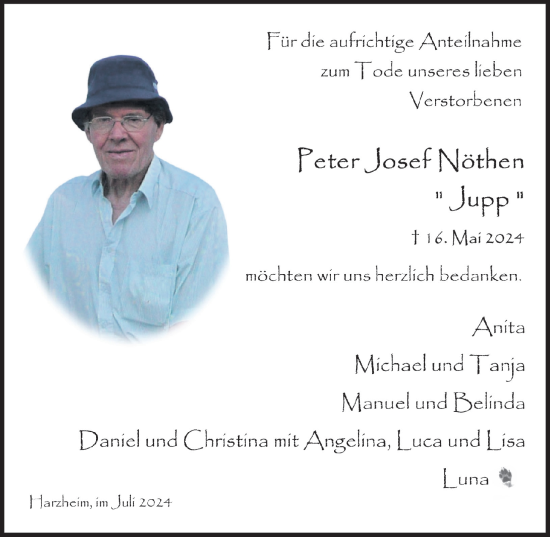 Anzeige von Peter Josef Nöthen von  Blickpunkt Euskirchen 