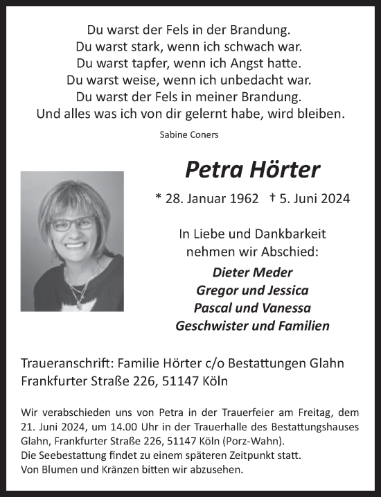 Anzeige von Petra Hörter von  EXPRESS - Die Woche 