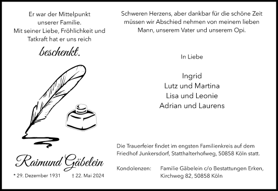 Anzeige von Raimund Gäbelein von Kölner Stadt-Anzeiger / Kölnische Rundschau / Express