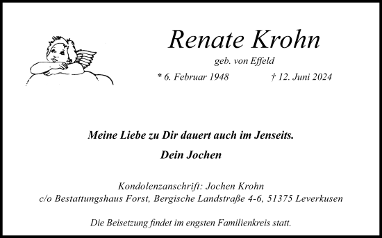 Anzeige von Renate Krohn von Kölner Stadt-Anzeiger / Kölnische Rundschau / Express