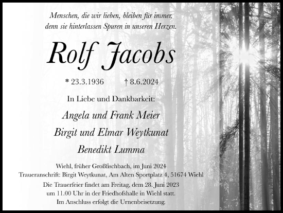 Anzeige von Rolf Jacobs von  Anzeigen Echo 