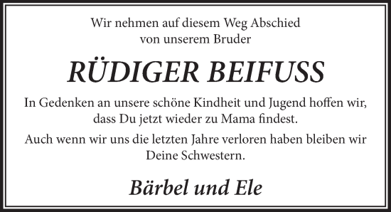 Anzeige von Rüdiger Beifuss von  Wochenende 