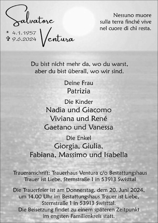 Anzeige von Salvatore Ventura von  Blickpunkt Euskirchen 