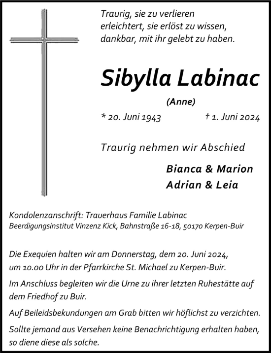 Anzeige von Sibylla Labinac von  Werbepost 