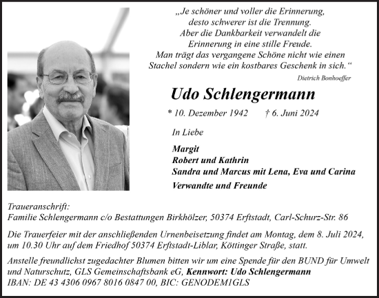 Anzeige von Udo Schlengermann von  Werbepost 