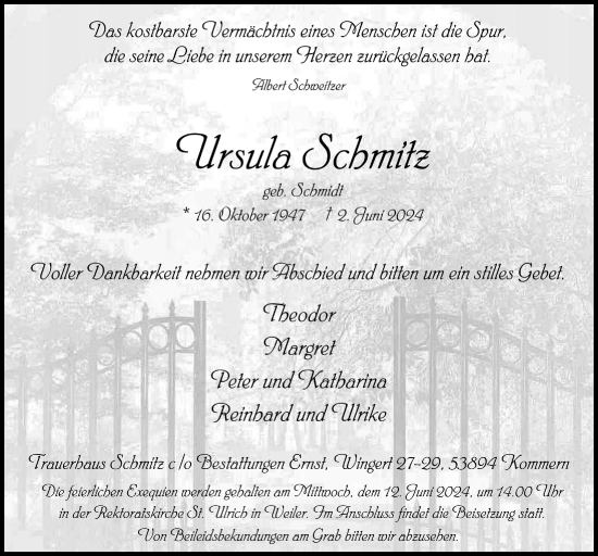 Anzeige von Ursula Schmitz von  Blickpunkt Euskirchen 