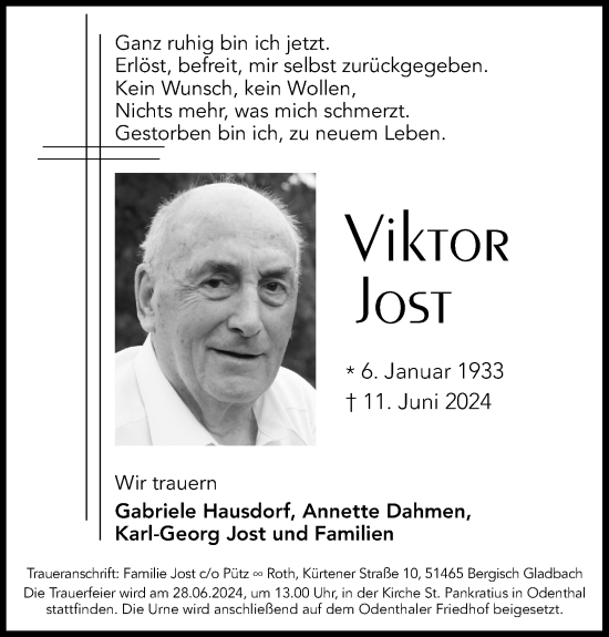 Anzeige von Viktor Jost von Kölner Stadt-Anzeiger / Kölnische Rundschau / Express