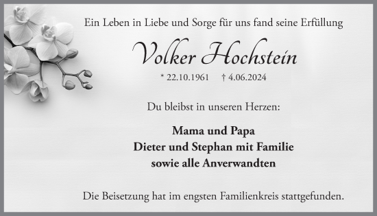 Anzeige von Volker Hochstein von  Werbepost 