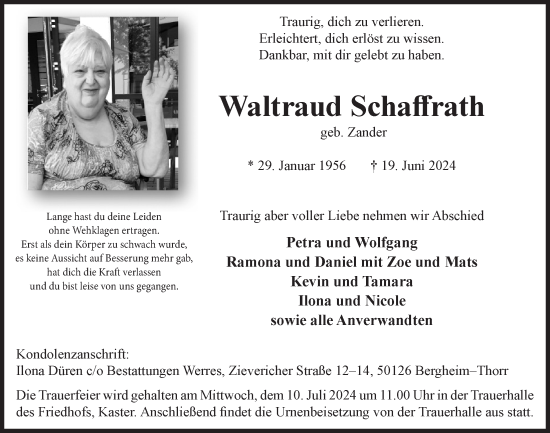 Anzeige von Waltraud Schaffrath von  Werbepost 