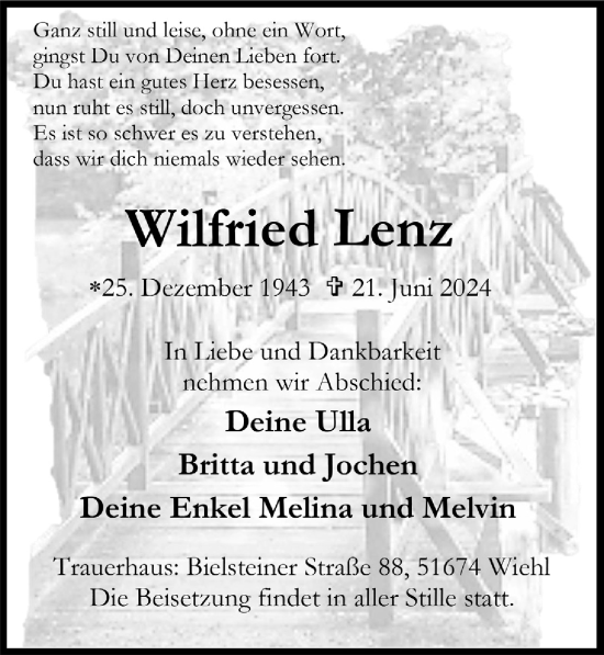 Anzeige von Wilfried Lenz von  Anzeigen Echo 
