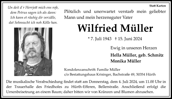 Anzeige von Wilfried Müller von  Wochenende 