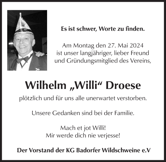Anzeige von Wilhelm Droese von  Schlossbote/Werbekurier 