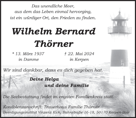 Anzeige von Wilhelm Bernhard Thörner von  Werbepost 
