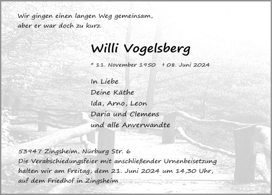 Anzeige von Willi Vogelsberg von  Blickpunkt Euskirchen 