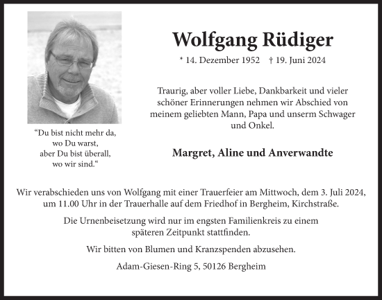 Anzeige von Wolfgang Rüdiger von  Werbepost 