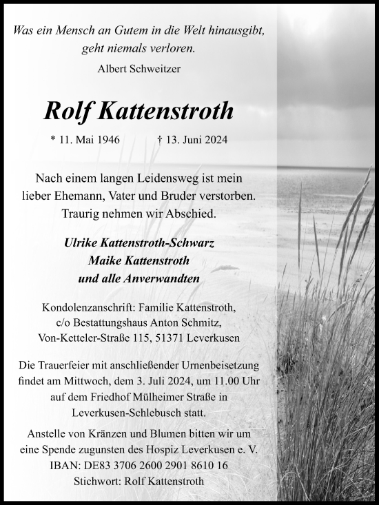 Anzeige von Rolf Kattenstroth von KÖLNER STADT-ANZEIGER / KÖLNISCHE RUNDSCHAU / EXPRESS