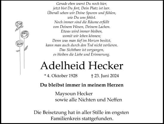 Anzeige von Adelheid Hecker von Kölner Stadt-Anzeiger / Kölnische Rundschau / Express