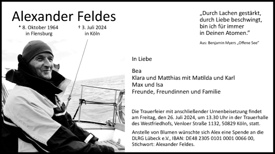 Anzeige von Alexander Feldes von Kölner Stadt-Anzeiger / Kölnische Rundschau / Express