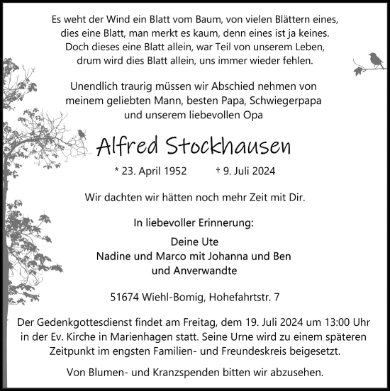 Anzeige von Alfred Stockhausen von  Anzeigen Echo 
