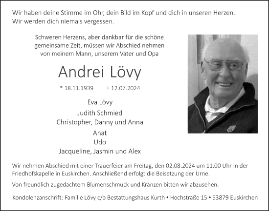 Anzeige von Andrei Lövy von  Blickpunkt Euskirchen 