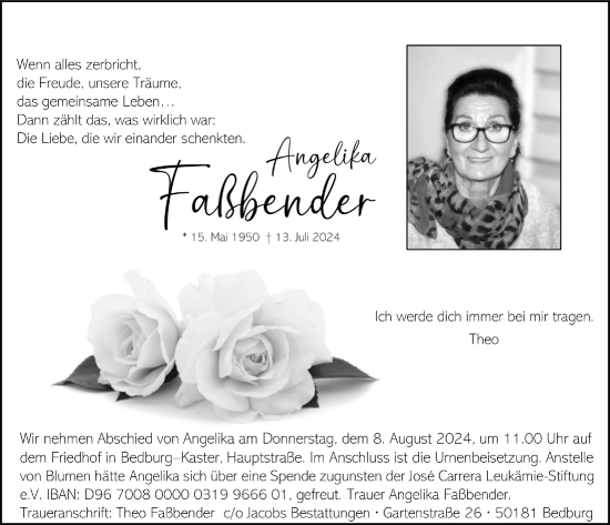 Anzeige von Angelika Faßbender von  Werbepost 
