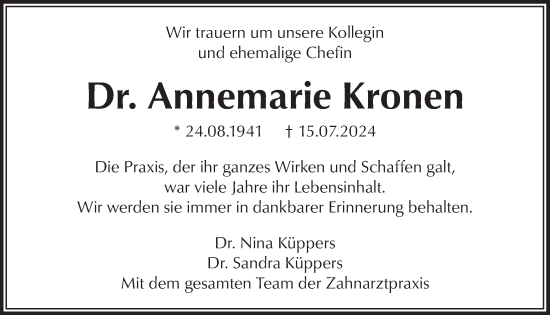 Anzeige von Annemarie Kronen von  Werbepost 