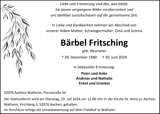 Anzeige von Bärbel Fritsching von  Bergisches Handelsblatt 
