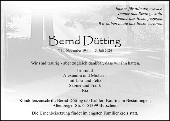 Anzeige von Bernd Dütting von  Lokale Informationen 