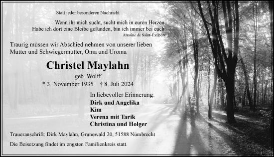 Anzeige von Christel Maylahn von  Lokalanzeiger 