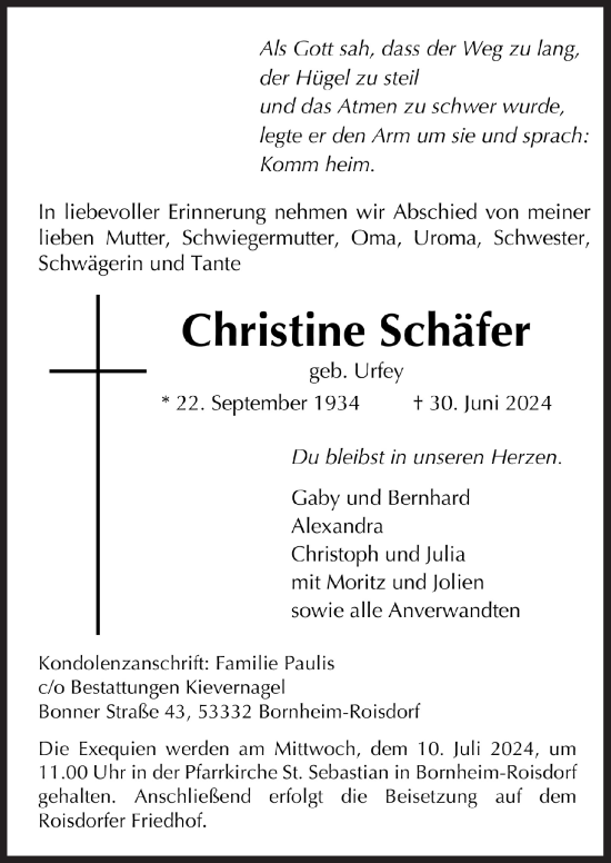 Anzeige von Christine Schäfer von  Schaufenster/Blickpunkt 