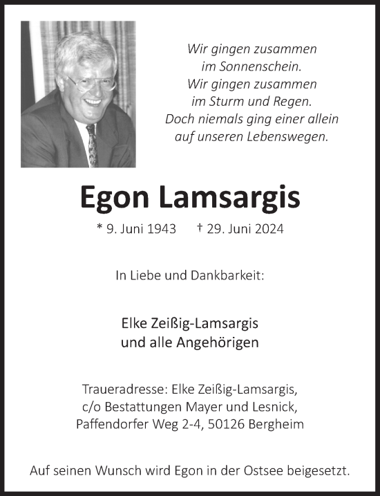 Anzeige von Egon Lamsargis von  Werbepost 