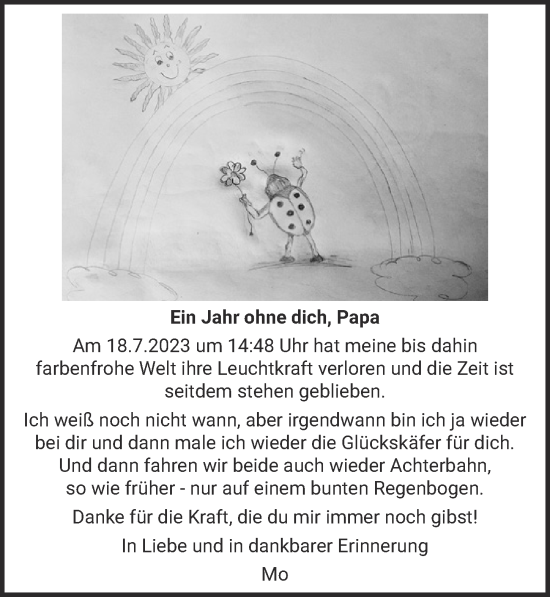 Anzeige von Ein Jahr ohne dich, Papa  von  EXPRESS - Die Woche 